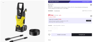 Kärcher K 3 Hidrolimpiadora de Alta Presión, 120 bar por 89,95€ (cuenta nueva por 77,95€)