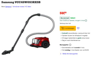 Samsung VCC45W0S3RXSB Cilinderstofzuiger zonder zak voor €59,99 bij Bol