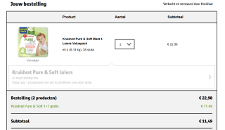 1+1 gratis op Kruidvat Pure & Soft luiers