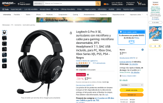 Auriculares gaming Logitech G Pro X SE por 57,99€