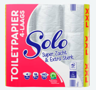 SOLO 4-laags toiletpapier 18 rollen voor €5,69 bij de Aldi