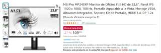 MSI Pro MP243XP Monitor Full HD de 23,8'' por 84,55€