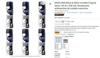 6 botes NIVEA MEN Black & White Invisible Original Spray 72h de 200ml por 9,69€