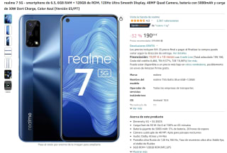 Smartphone marca realme 7 5G, 6GB RAM + 128GB de ROM por 190,64€