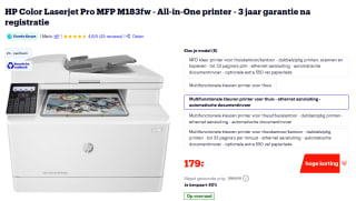 HP Color Laserjet Pro MFP M183fw All-in-One printer voor €179 bij Bol