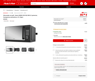 Microondas con grill Koenic KMWG 2322 DB 900W 5 potencias 8 programas automáticos, 23l por solo 59,90€