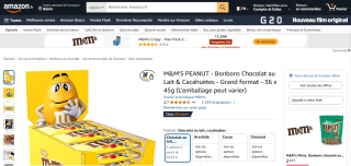 Boite de 36 Paquets de Bonbons Chocolat au Lait & Cacahuètes M&M's Peanut - 36 x 45g à 24,32€