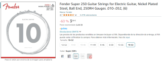 Cuerdas para guitarra eléctrica Fender Super 250 por 3,36€