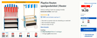Playtive Houten speelgoedwinkel-/theater of marktkraam voor €14,99 in de Lidl webshop