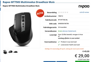 Rapoo MT750S Multimodus Draadloze Muis voor €329 bij Informatique
