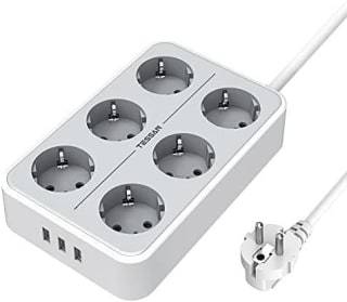 TESSAN Stekkerdoos met USB, 9 in 1 Meervoudige Stekkerdoos met 6 Slots