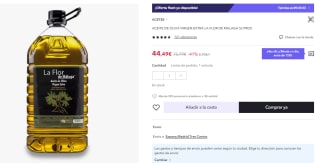 Aceite Oliva Virgen Extra La Flor de Málaga 5 litros por 44.49€ (Cuenta Nueva por 32.49€)
