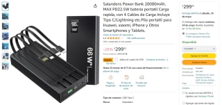 Power Bank Saladens 20000mAh Carga Rápida por $249 en Amazon