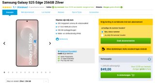 Samsung Galaxy S25 Edge - 256GB - Titanium Silver voor €849 bij Belsmpel