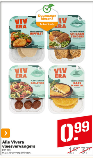 Alle Vivera Vleesvervangers voor €0,99 bij de COOP