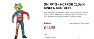 Smiffys - Horror Clown Kinder Kostuum voor €14,95 bij Dagknaller