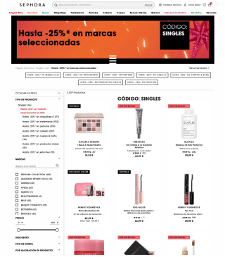 Singles Day Código 25% Descuento Productos de belelza en Sephora