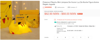 Lámpara de Noche de Pikachu a $78.80 en Shopee