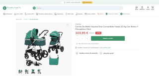 Carrito De Bebé Havana Dúo Convertible Hasta 22 Kg Con Bolso Y Mosquitera Aloe por 98,75€