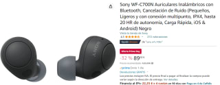 Auriculares Inalambricos con Cancelación de Ruido Sony WF-C700N por 89€