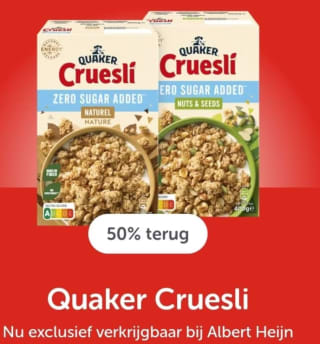 50% cashback op Quaker cruesli zero via Tikkie