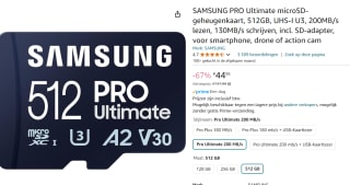 Samsung pro Ultimate 512 GB microSD kaart voor €44,95 bij Amazon