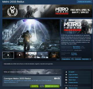 Gratis Videojuego Metro 2033 Redux PC