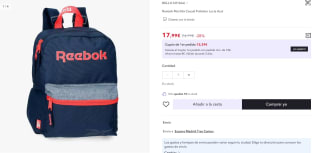 Mochila Casual Poliéster Lucia Azul, marca Reebok por 17,99€ (cuenta nueva 10,79€)