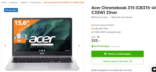 ACER Chromebook 315 CB315-4H-C3SW - 15.6 inch - Intel Celeron - 4 GB - 128 GB voor €222 bij Expert