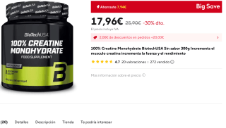 Creatine Monohydrate BiotechUSA Sin sabor 300g Por 17,96€