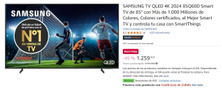 Televisor SAMSUNG TV QLED 4K 2024 85Q60D Smart TV de 85" con Más de 1.000 Millones de Colores, Colores certificados, el Mejor Smart TV y controla tu casa con SmartThings por 1259.1€