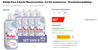 Robijn Puur & Zacht Wasverzachter 8 verpakkingen voor €23,99 bij Bol.com