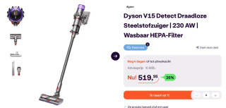 Dyson steelstofzuiger V15 Detect voor €519,95 bij iBOOD