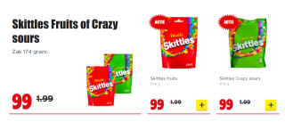 Skittles Fruits of Crazy sours voor €0,99 bij Dirk