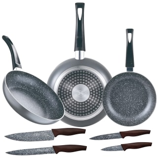 set de 3pc sarten (16+20+24cm) aluminio prensado+set 4pc cuchillos acero inoxidable marca San Ignacio por 16,09€