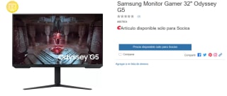 Monitor Samsung 32" Odyssey G5 por $4,199 en Costco