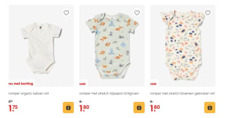Diverse rompertjes vanaf €1,75 bij de Hema
