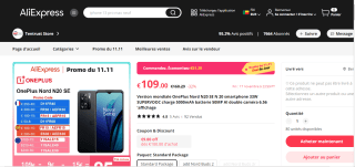 Smartphone OnePlus Nord N20 SE - HD+, Helio G35, RAM 4 Go à 109€