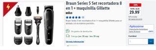 Afeitadora Braun Series 5 Set recortadora 8 en 1 + maquinilla Gillette por 29.9€