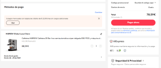 Cafetera HiBREW Cafetera 20 Bar Inox semiautomática por 78,59€