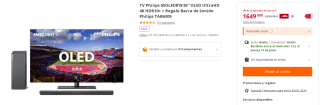 Televisor Philips 65OLED818 65" OLED UltraHD 4K HDR10+ + Regalo Barra de Sonido Philips TAB6309 por 1649€