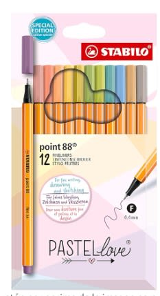 Rotulador stabilo punta de fibra point 88 pastel love estuche de carton de 12 colores surtidos por 7,96€