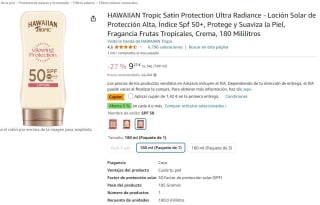 Loción Solar de Protección Alta, Índice Spf 50+ Hawaian por 7,83€