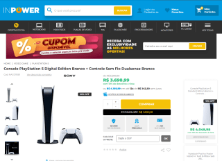 Console da Sony, modelo PlayStation 5 + Controle Dualsense - R$ 3.698,99
