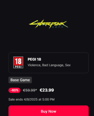 Cyberpunk 2077 voor €23,99 bij Epic Games