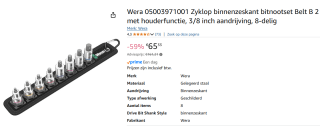 Wera Belt B 2 05003971001 Inbus Dopsleutel-bitinzetset 9-delig 3/8" (10 mm) voor €65,33 bij Amazon