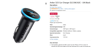 Anker 323 2-Poorts (52.5W) USB / USB-C Autolader voor €12,99 bij Amazon