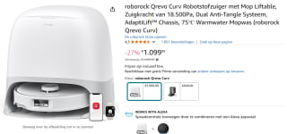 Roborock Qrevo Curv Robotstofzuger mt dweilfunctie voor €1.099,99 bij Amazon