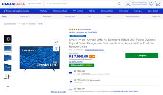 Smart TV da Samsung de 85 polegadas Crystal UHD 4K - R$ 7.599,05