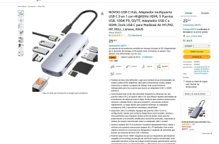Multipuerto USB C 9 en 1 NOVOO 4K 60Hz HDMI 5 Puertos USB 100W PD SD/TF USB C a HDMI por 12,58€